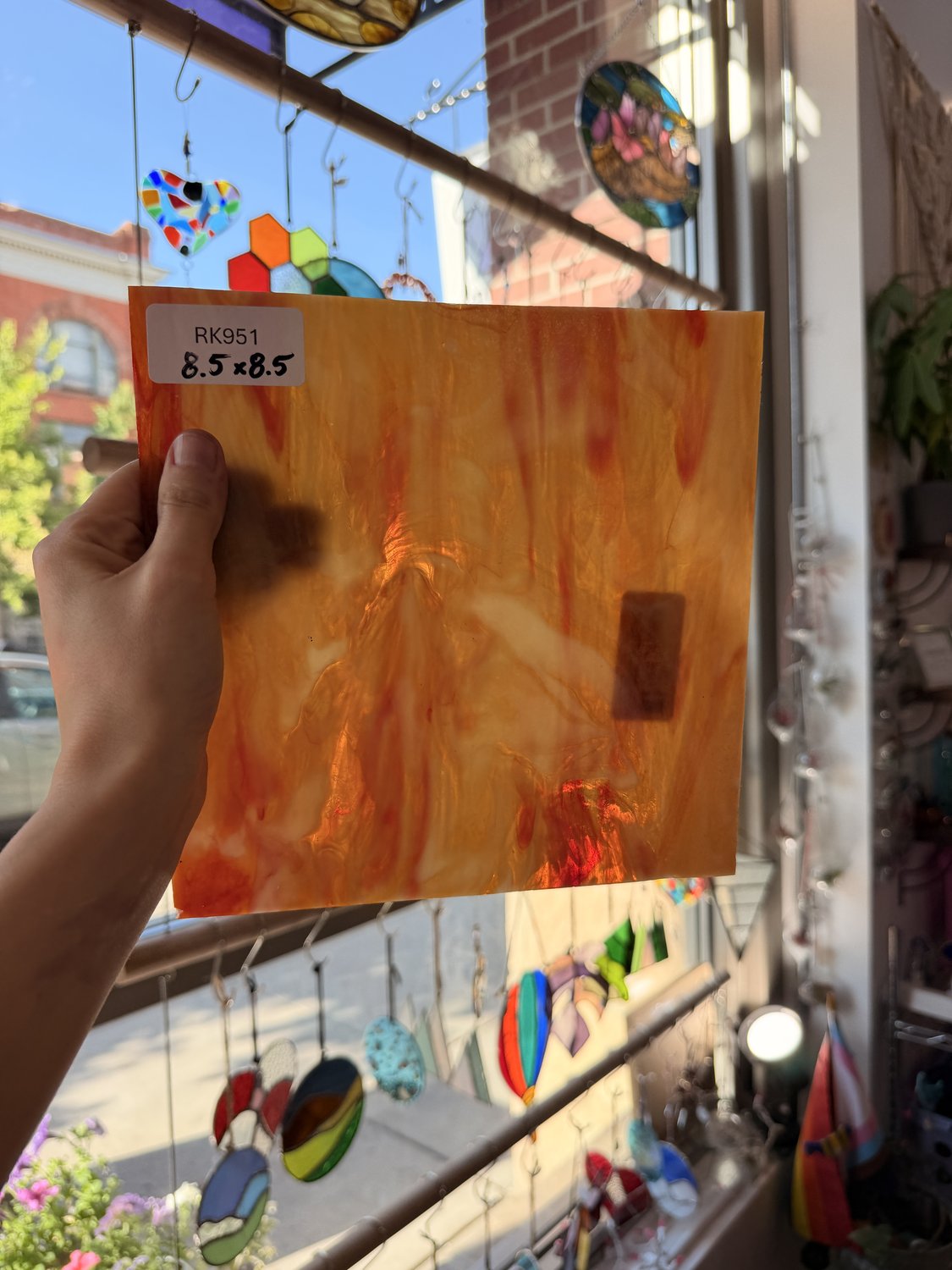 Orange Yellow White Wispy Vintage Rare Armstrong Sheet Glass
