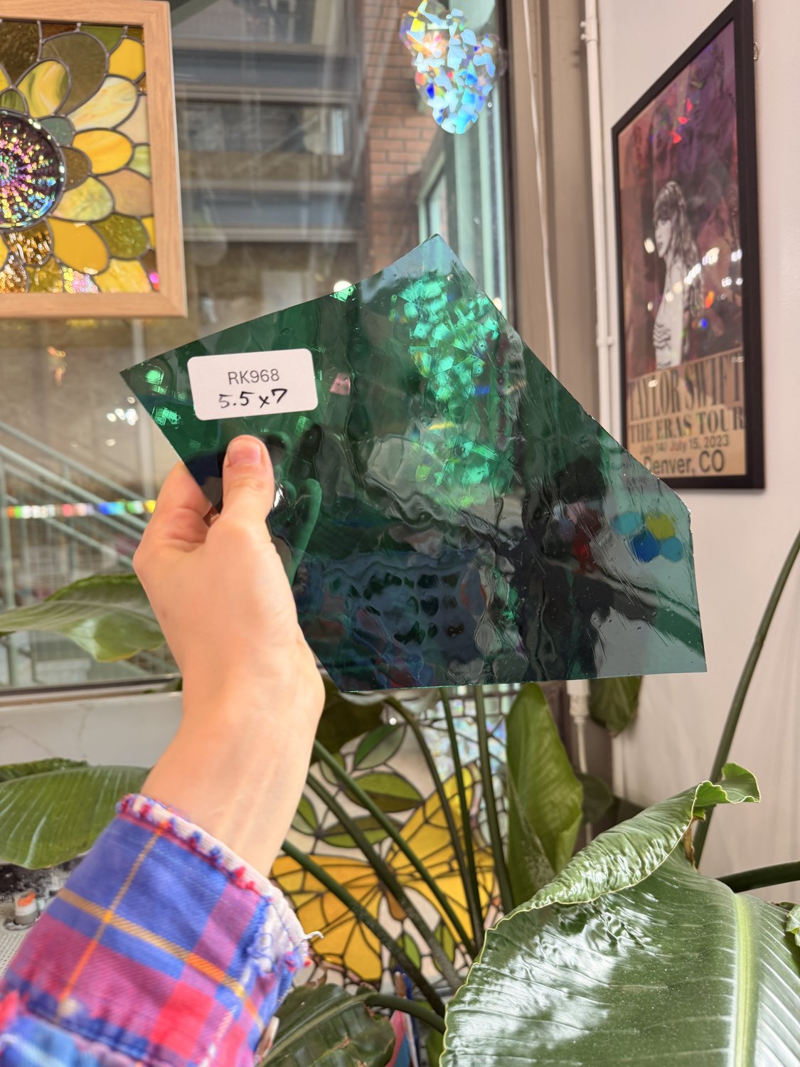 Emerald Teal Green Mouthblown on Clear Flash Sheet Glass