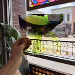 Dark Purple Lime Green on Clear Lamberts Flash Glass