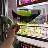 Dark Purple Lime Green on Clear Lamberts Flash Glass