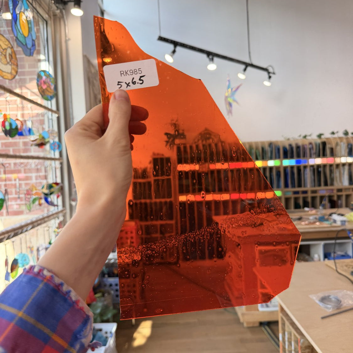 Bright Neon Orange Mouthblown Seedy Sheet Glass
