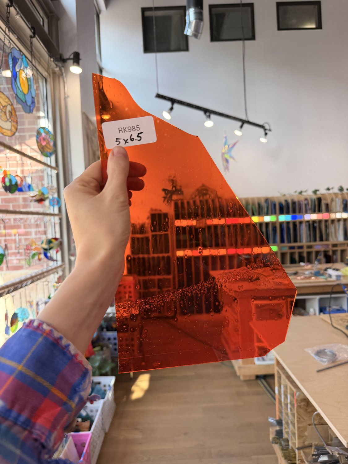Bright Neon Orange Mouthblown Seedy Sheet Glass