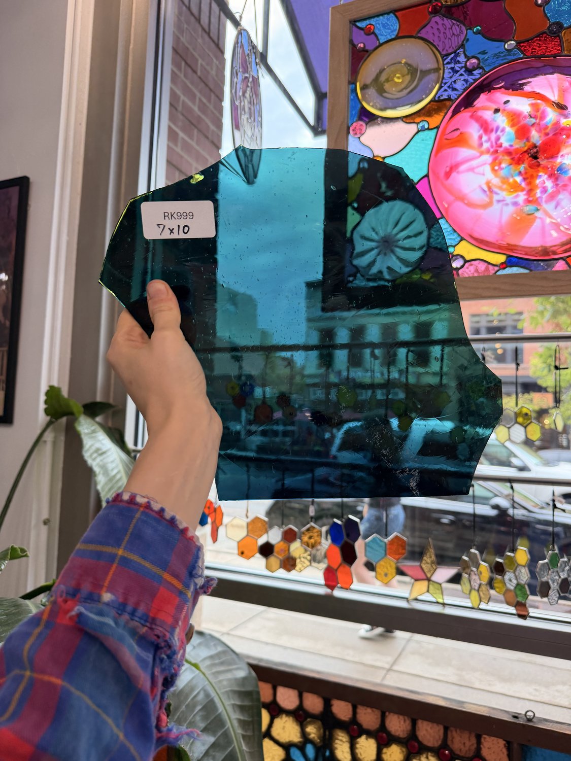 Dark Teal Mouth Blown Transparent Lamberts Sheet Glass