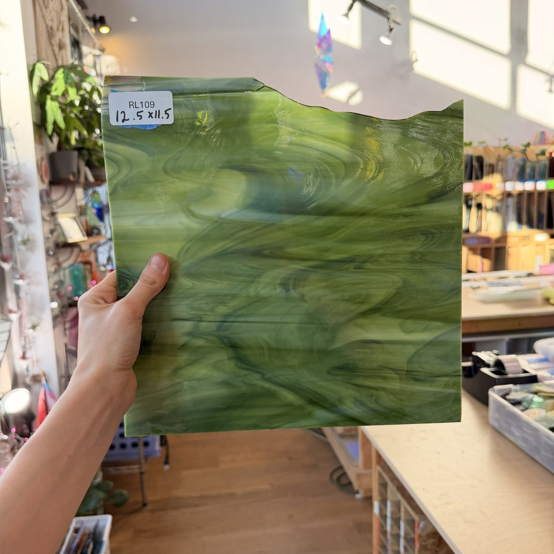 Green White Wispy Vintage Spectrum Sheet Glass