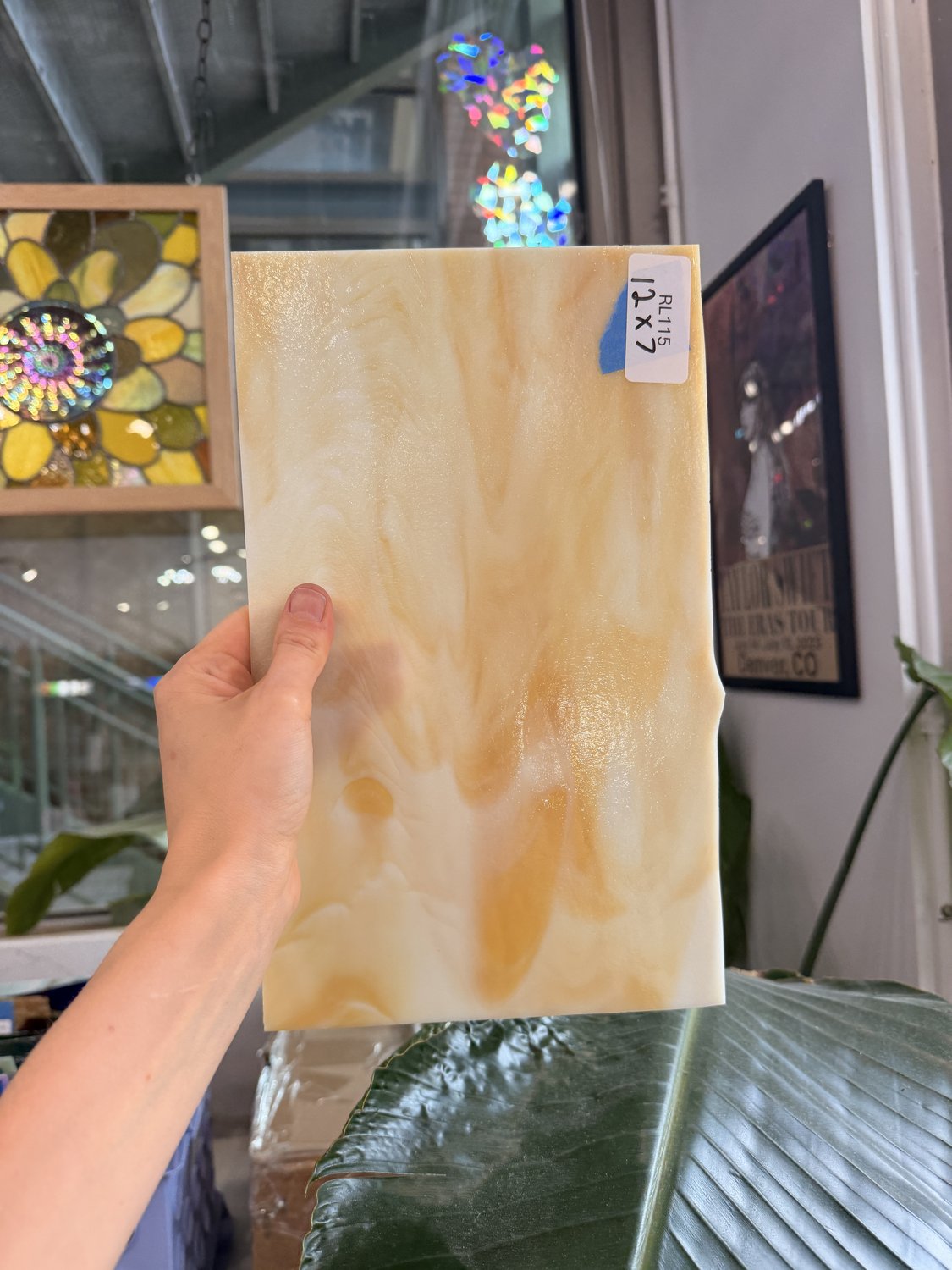 Cream Tan White Wispy Sheet Glass