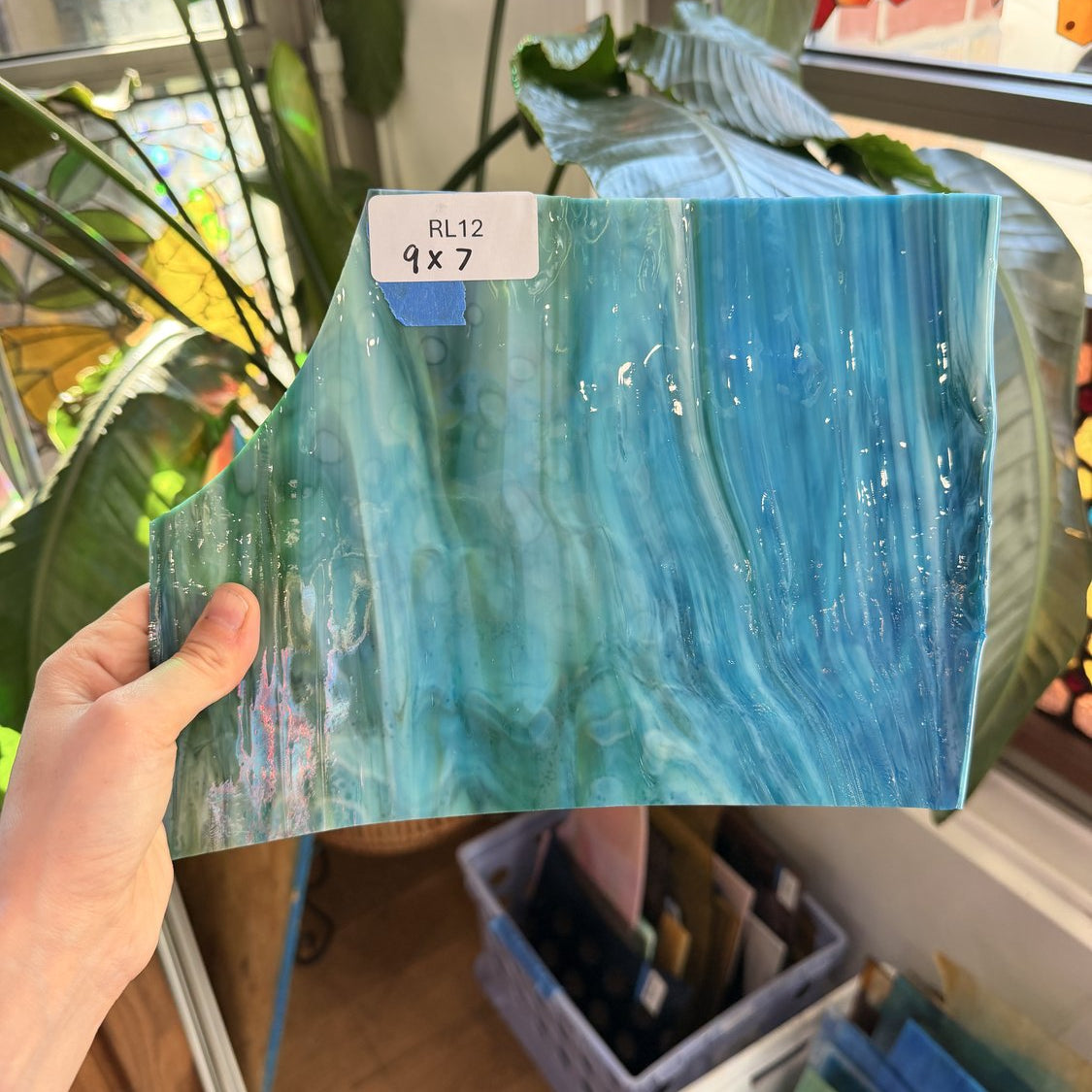 Blue Green Mixed Mottled Bullseye Sheet Glass