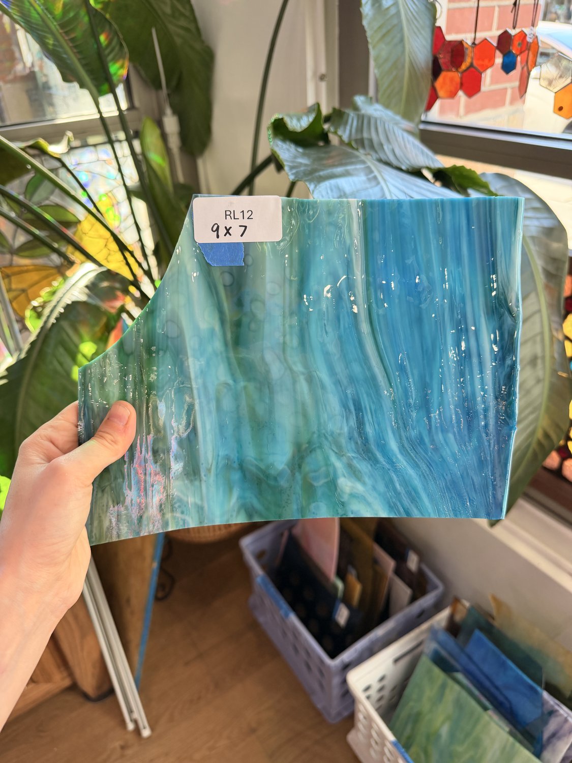 Blue Green Mixed Mottled Bullseye Sheet Glass
