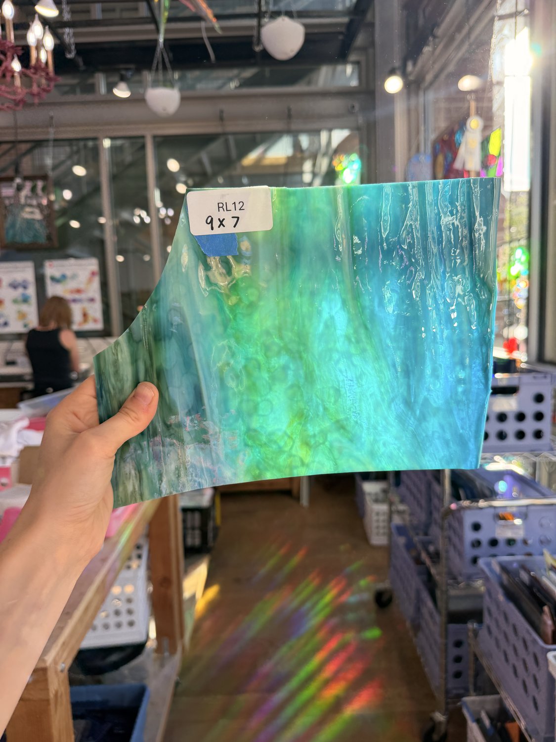 Blue Green Mixed Mottled Bullseye Sheet Glass