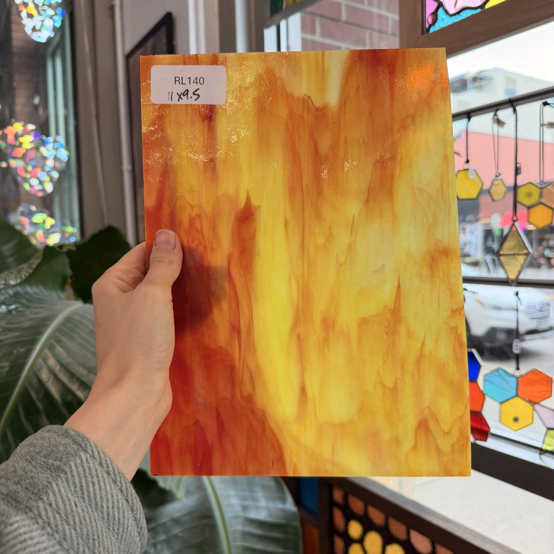 Yellow Red Mixed Wispy Discontinued Kokomo Sheet Glass