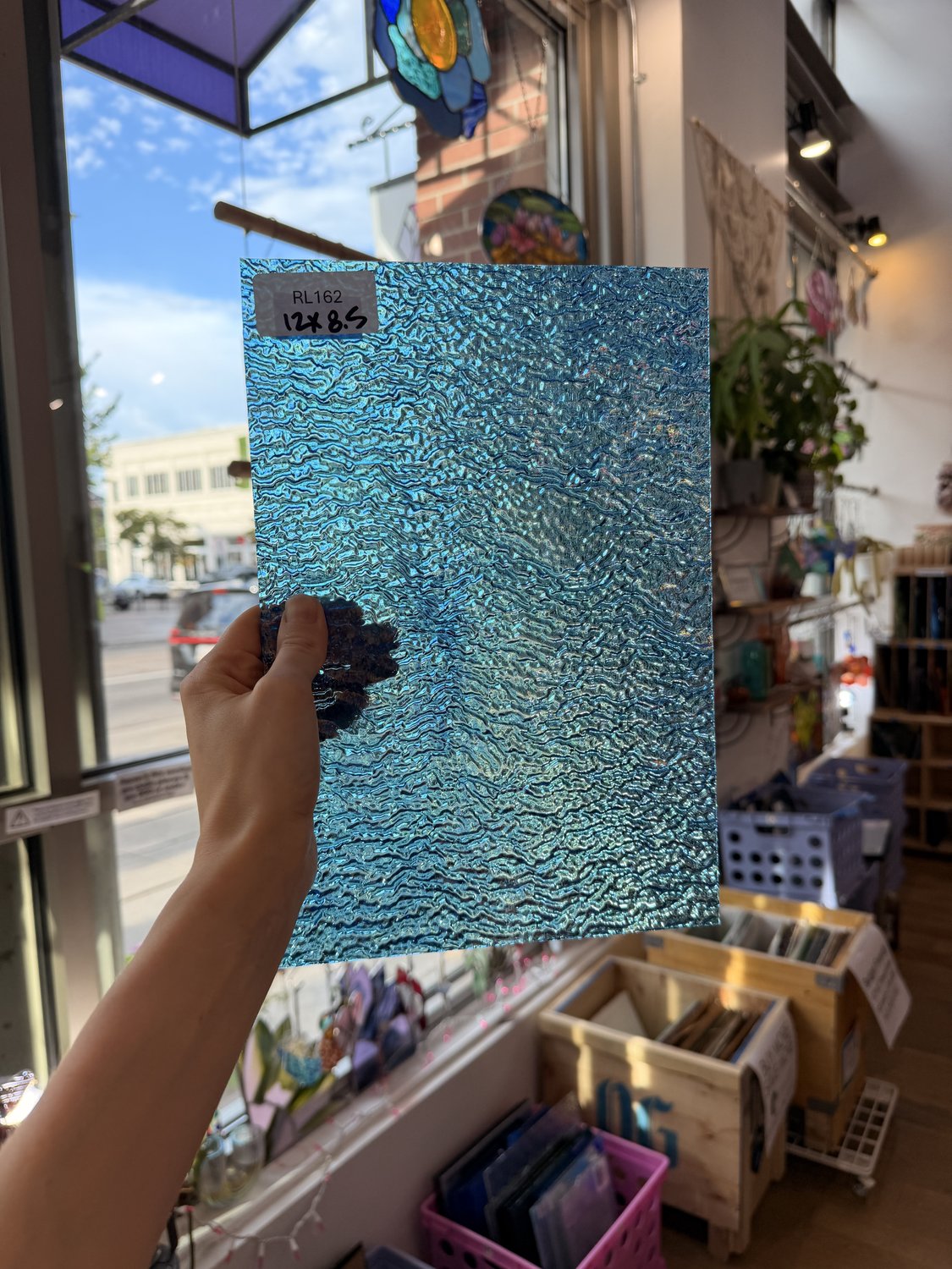Iridescent Transparent Peacock Blue Tight Ripple Kokomo Sheet Glass