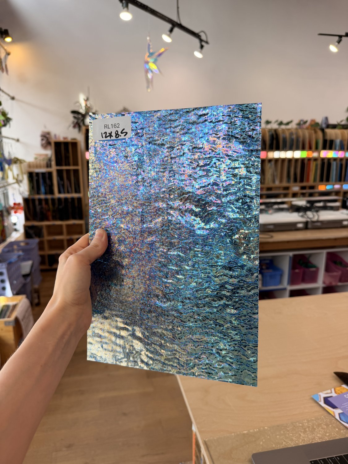 Iridescent Transparent Peacock Blue Tight Ripple Kokomo Sheet Glass