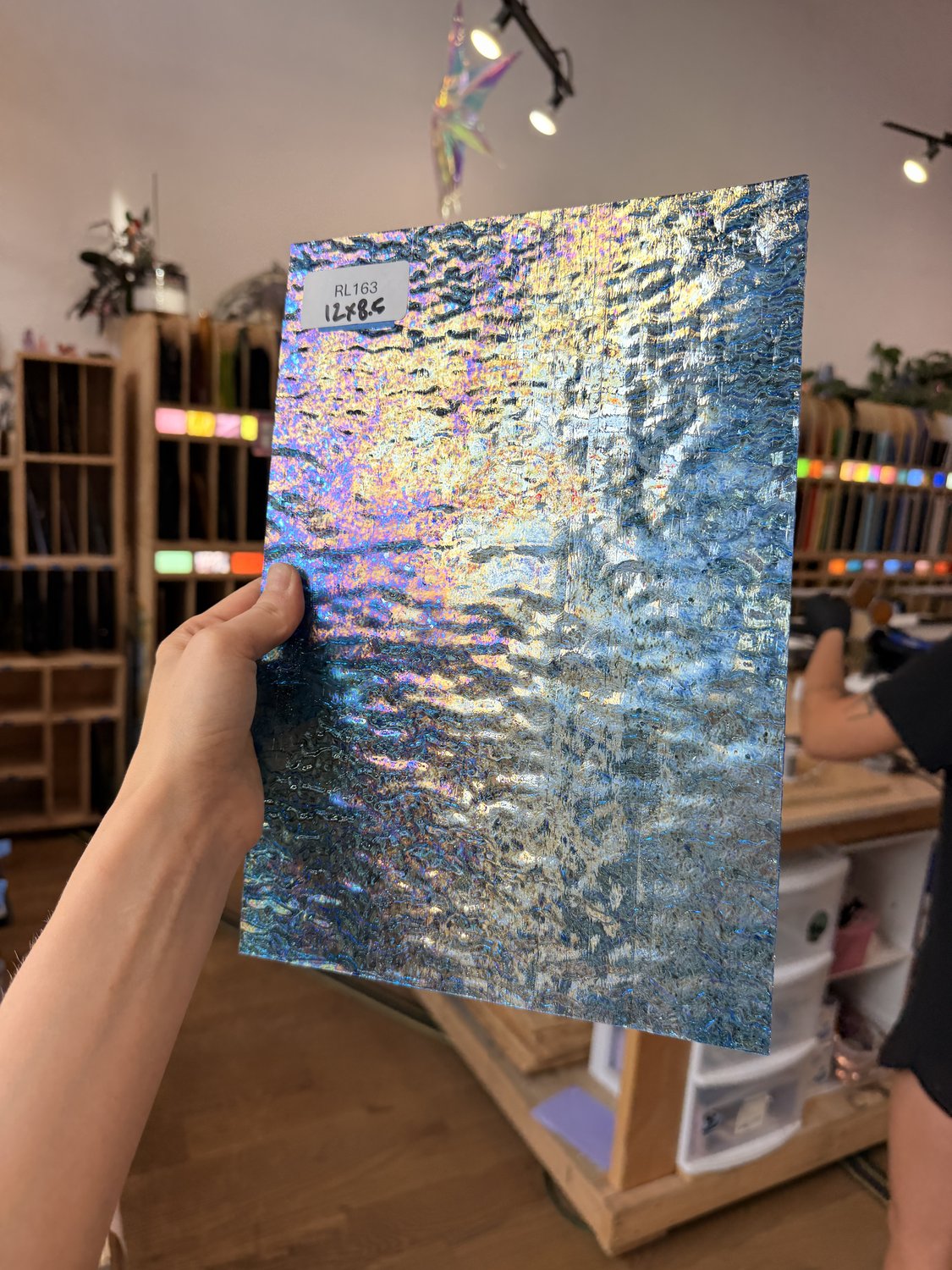Iridescent Transparent Peacock Blue Tight Ripple Kokomo Sheet Glass