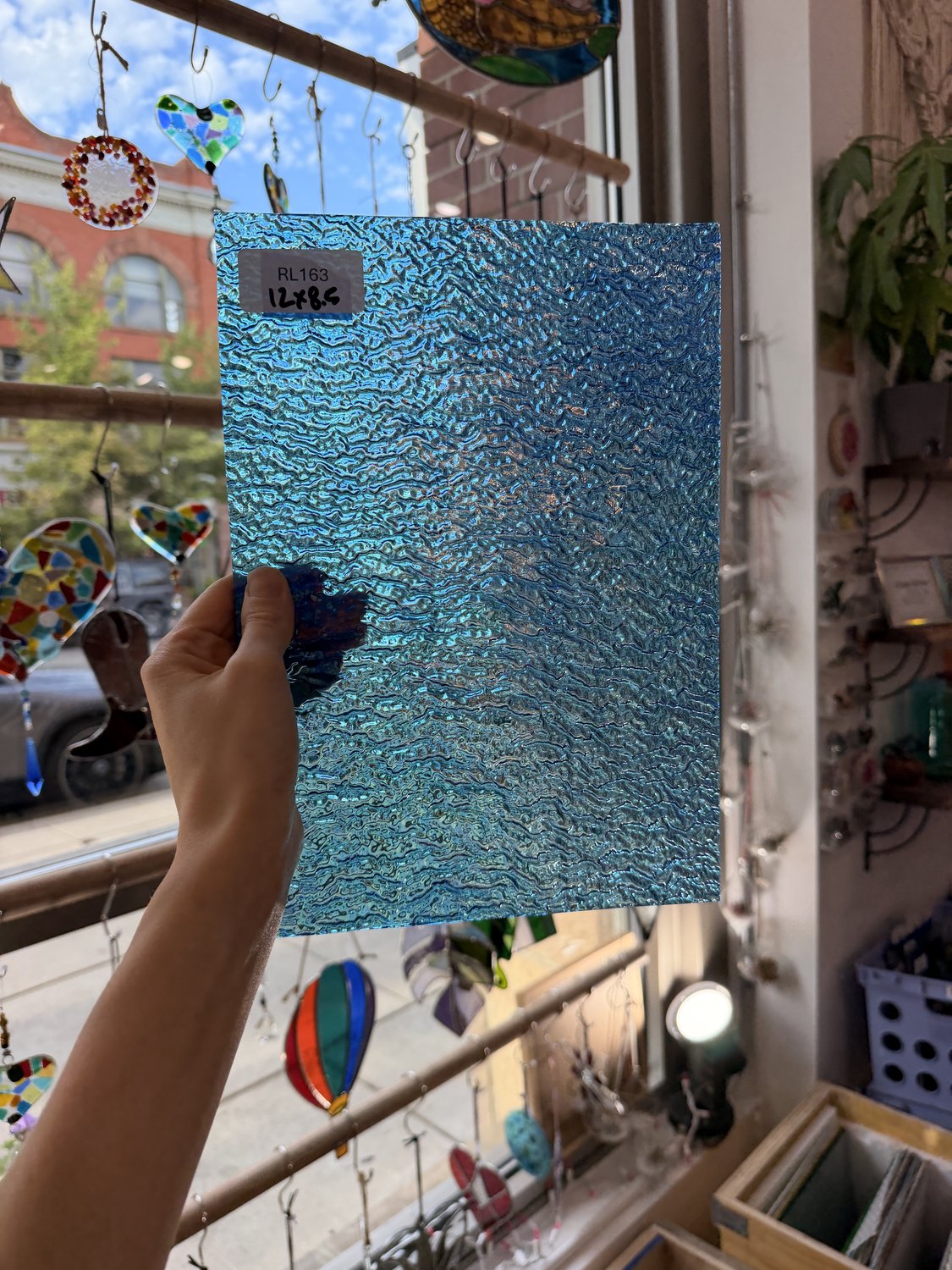 Iridescent Transparent Peacock Blue Tight Ripple Kokomo Sheet Glass