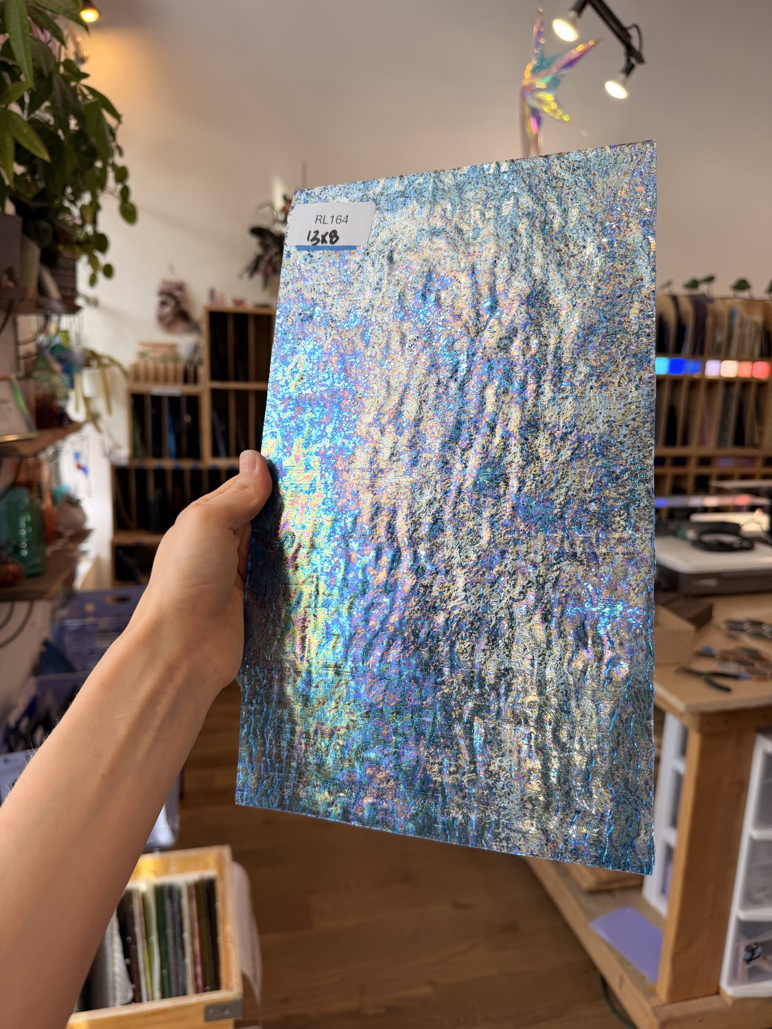 Iridescent Transparent Peacock Blue Tight Ripple Kokomo Sheet Glass