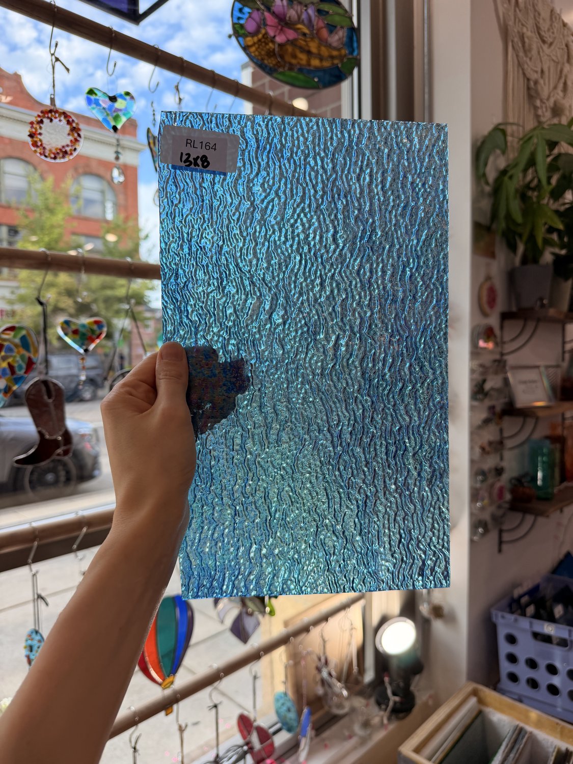 Iridescent Transparent Peacock Blue Tight Ripple Kokomo Sheet Glass