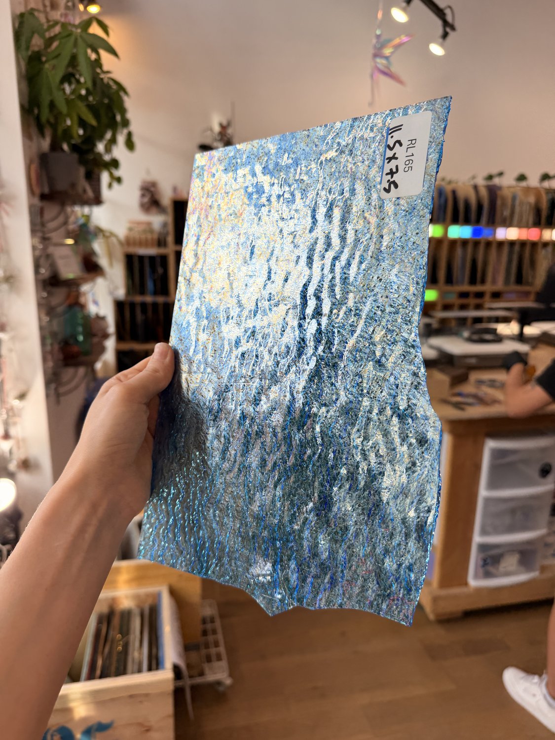 Iridescent Transparent Peacock Blue Tight Ripple Kokomo Sheet Glass