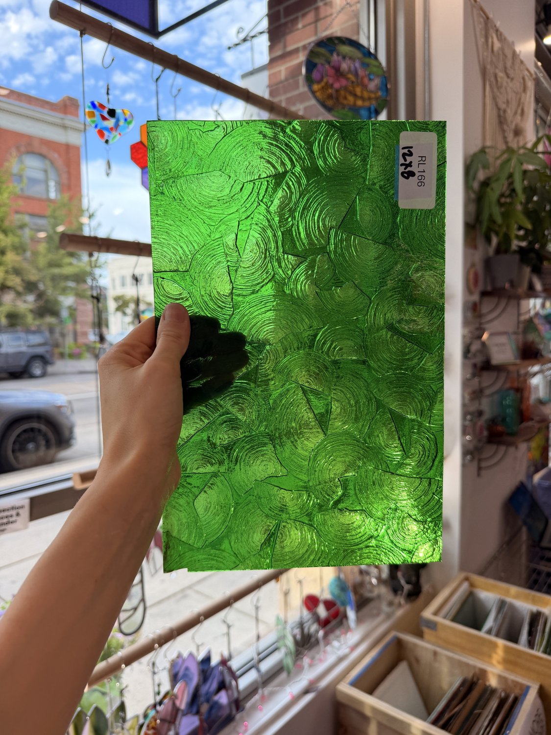 Medium Transparent Christmas Green Rondalite Kokomo Sheet Glass
