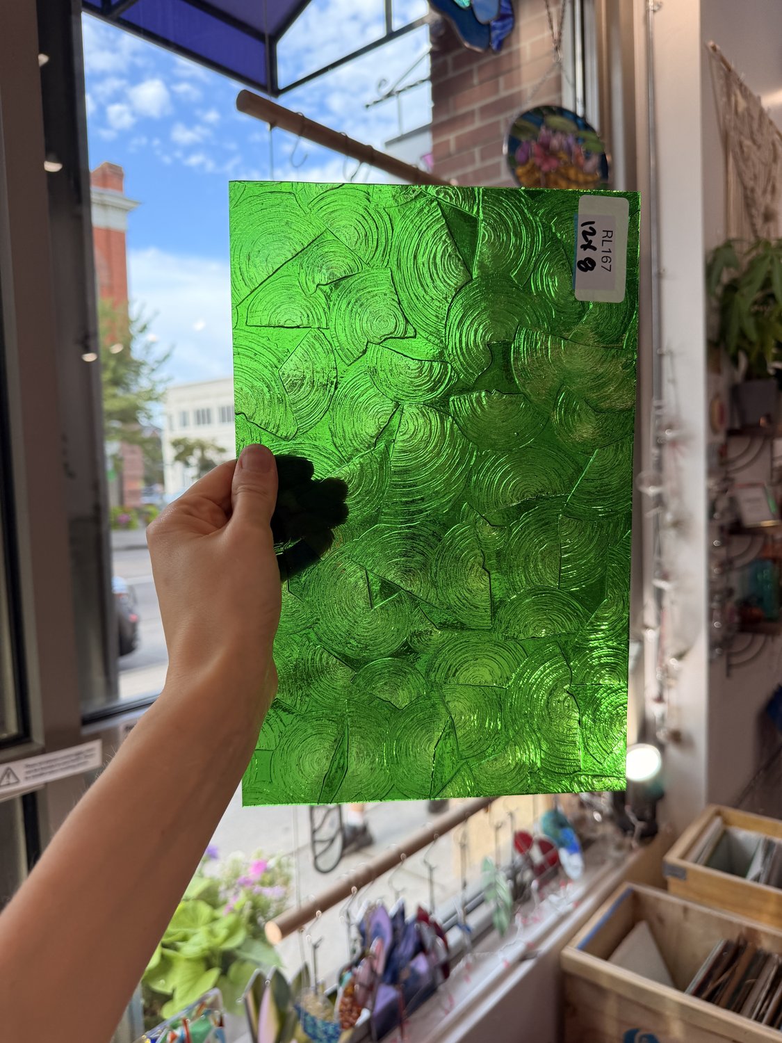 Medium Transparent Christmas Green Rondalite Kokomo Sheet Glass