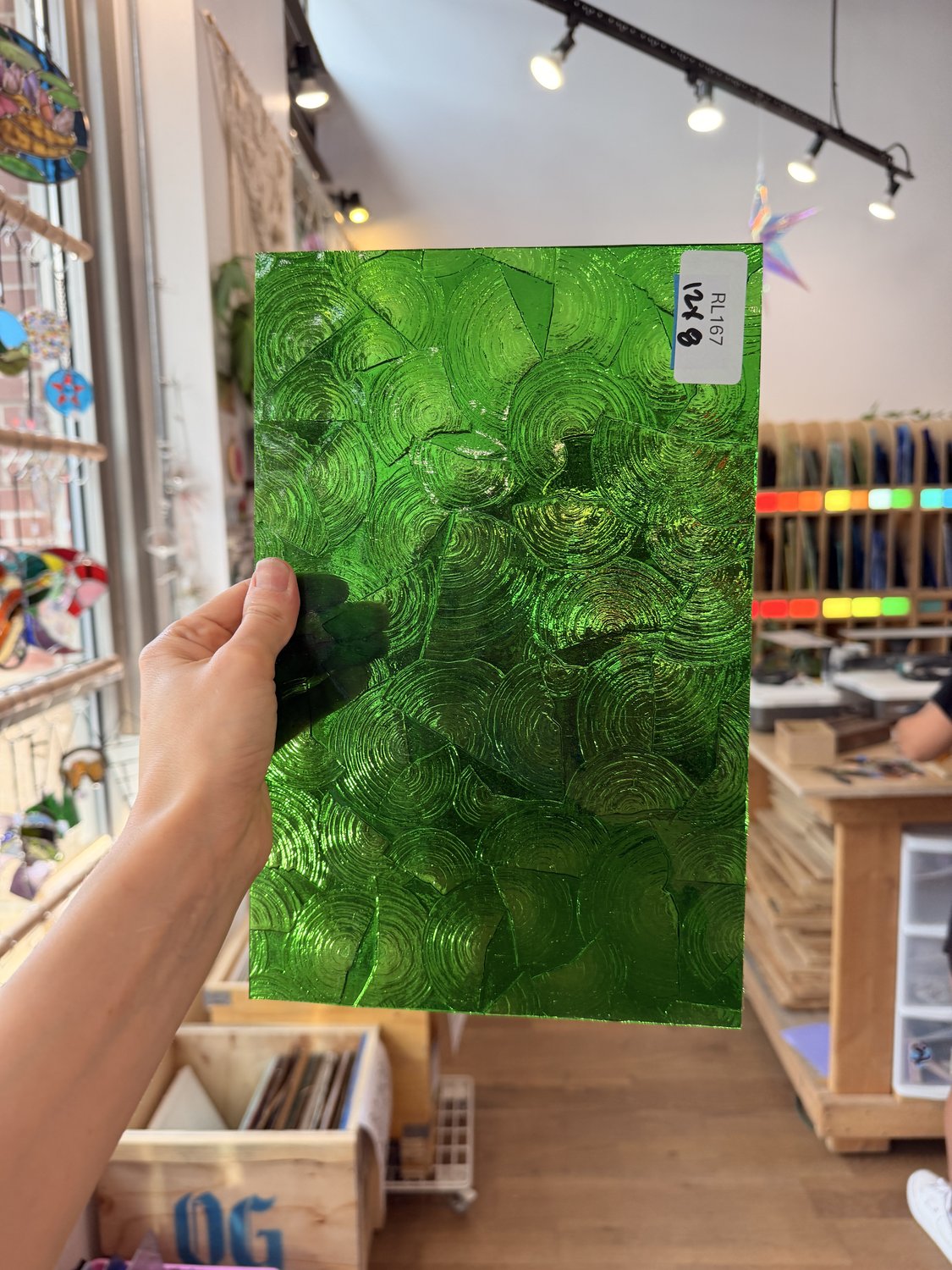 Medium Transparent Christmas Green Rondalite Kokomo Sheet Glass