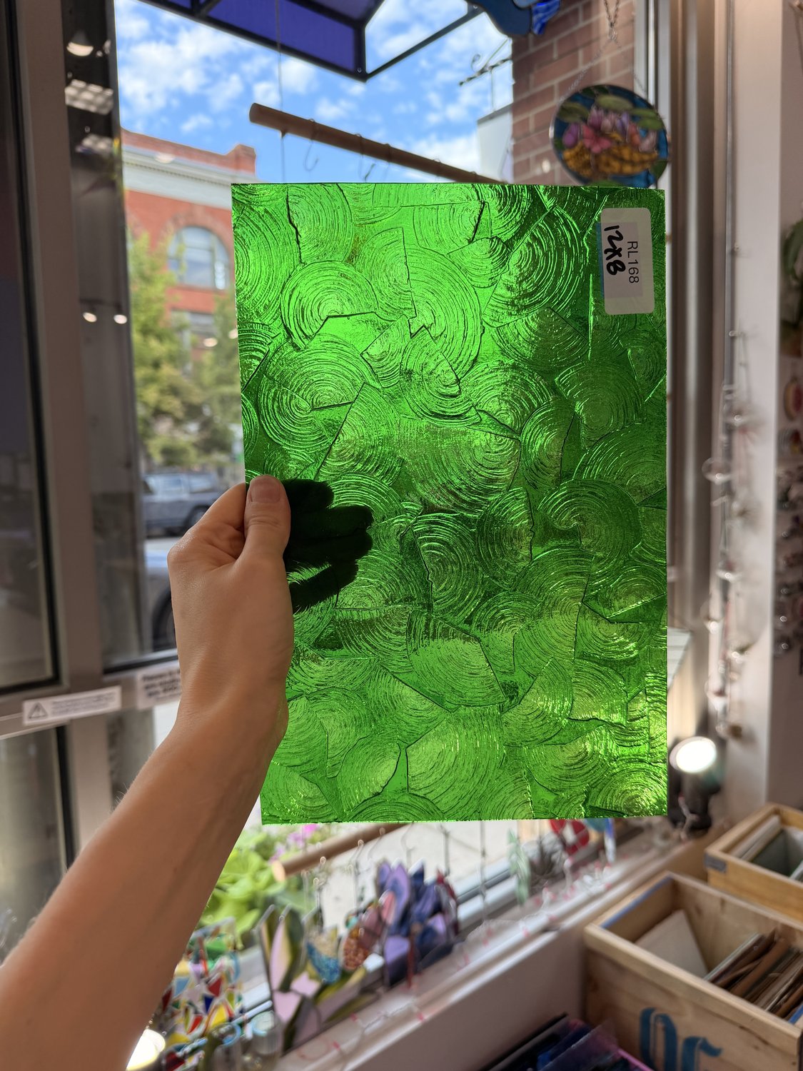 Medium Transparent Christmas Green Rondalite Kokomo Sheet Glass