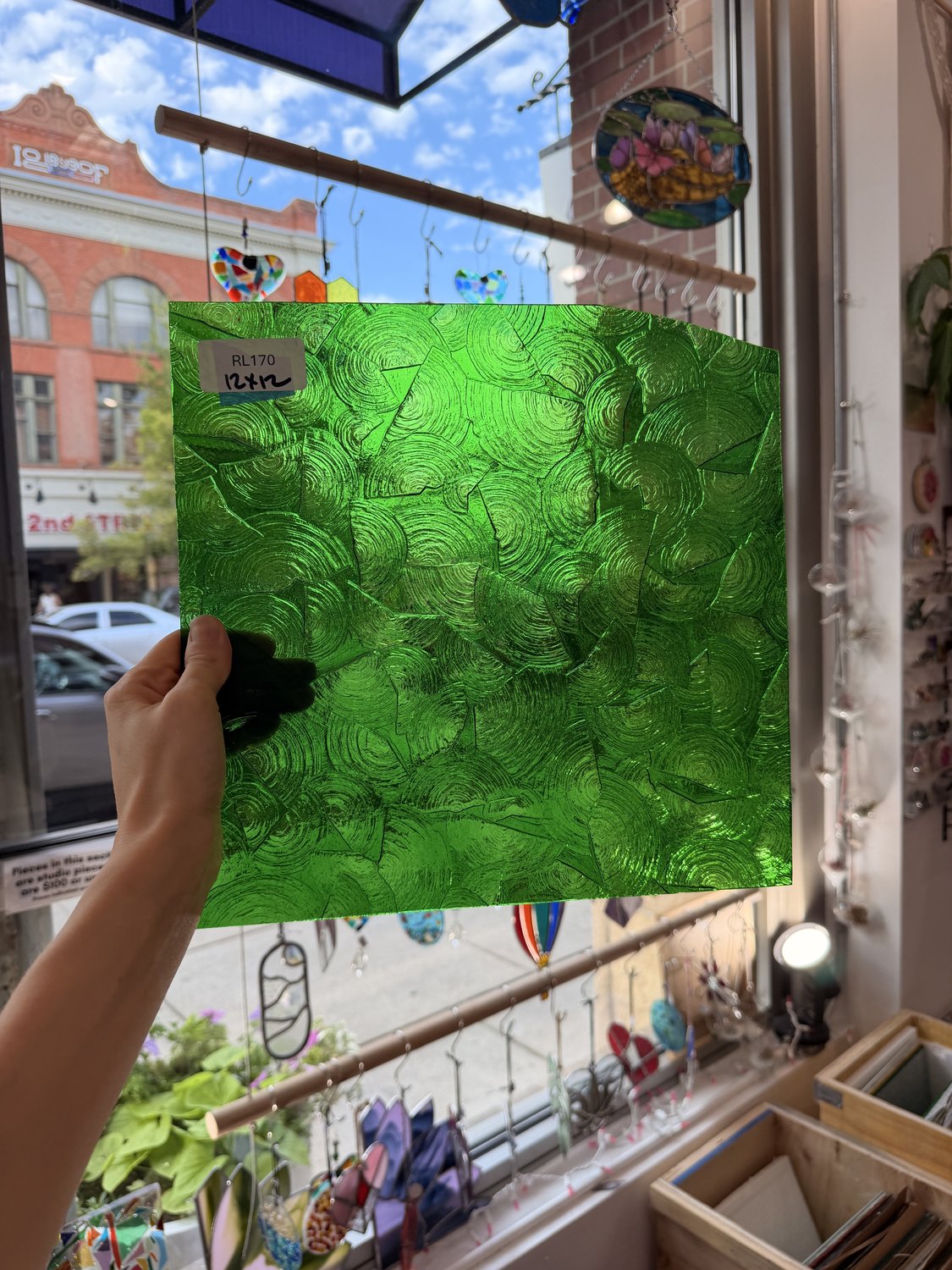 Medium Transparent Christmas Green Rondalite Kokomo Sheet Glass