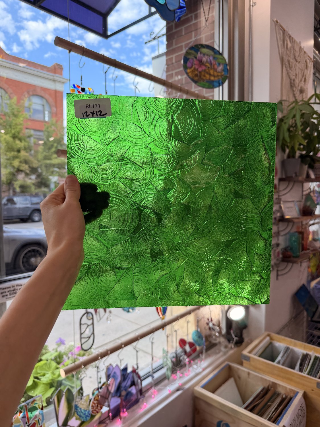 Medium Transparent Christmas Green Rondalite Kokomo Sheet Glass