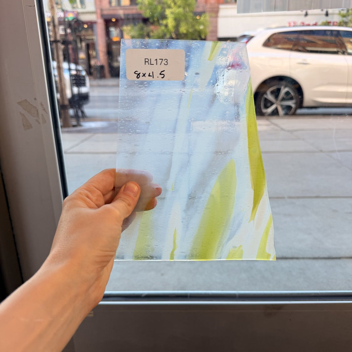 White Clear Neon Yellow Mouthblown AC Fischer  Sheet Glass