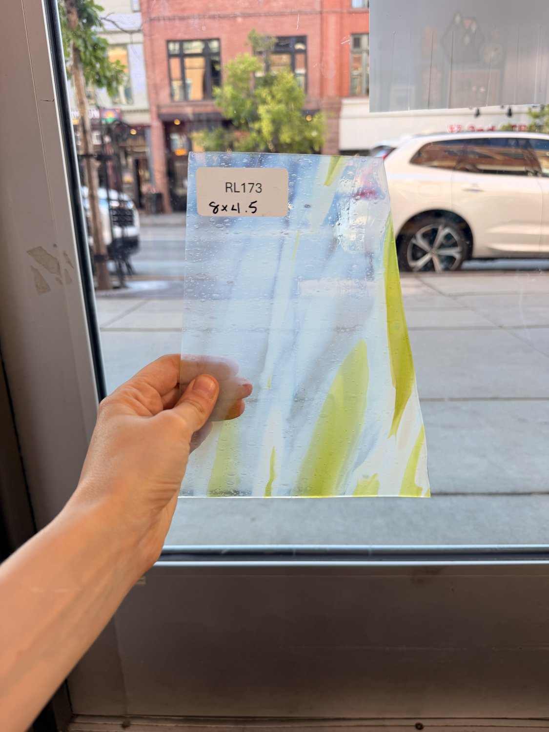 White Clear Neon Yellow Mouthblown AC Fischer  Sheet Glass