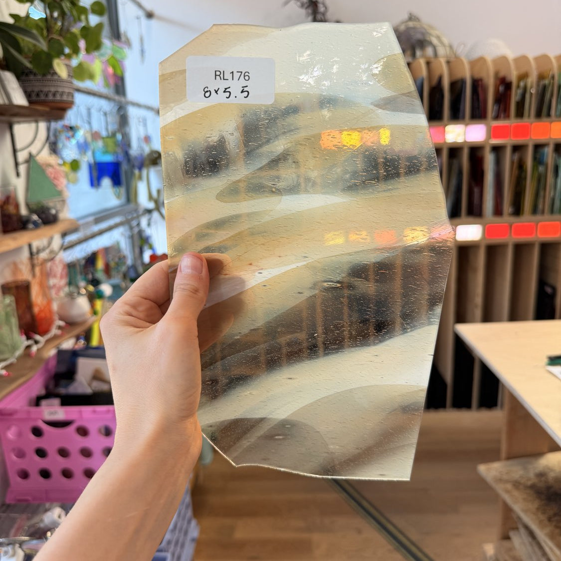 Tan White AC Fischer Vintage Mouth Blown Sheet Glass