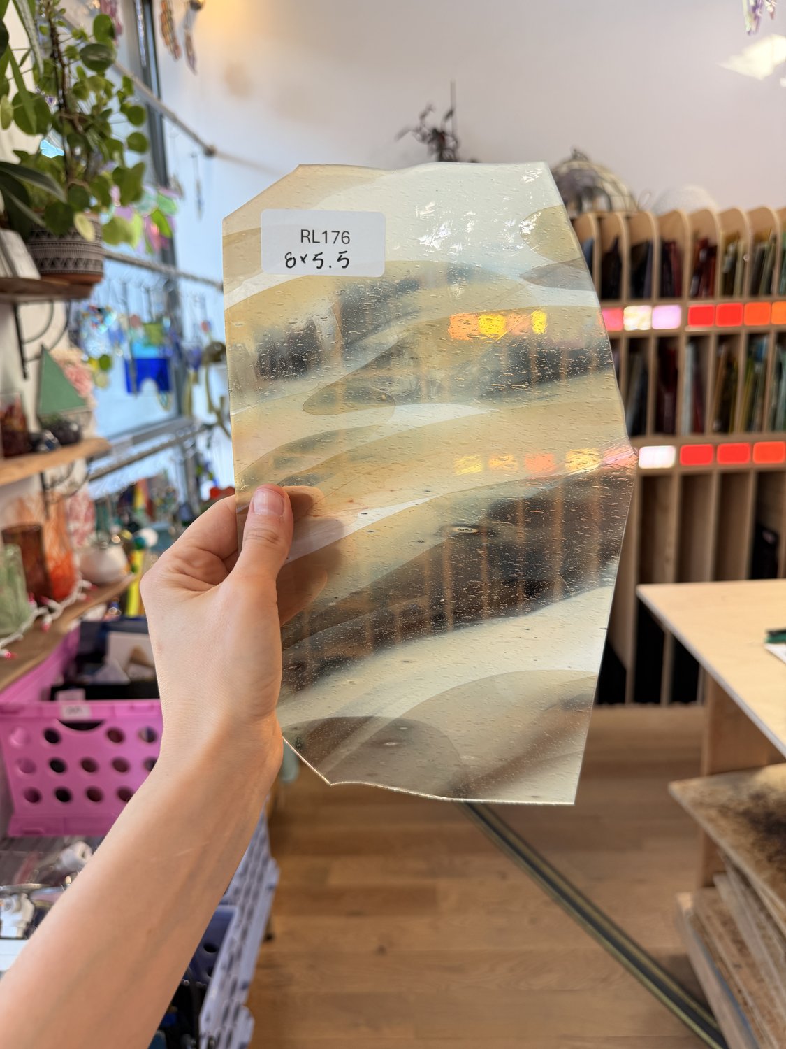 Tan White AC Fischer Vintage Mouth Blown Sheet Glass