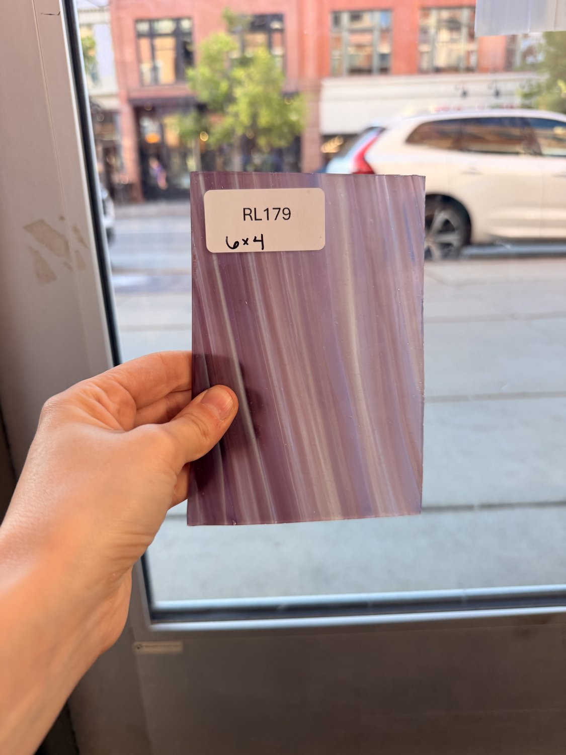 Purple White Mixed Mouthblown Flash (on clear) Lamberts Sheet Glass