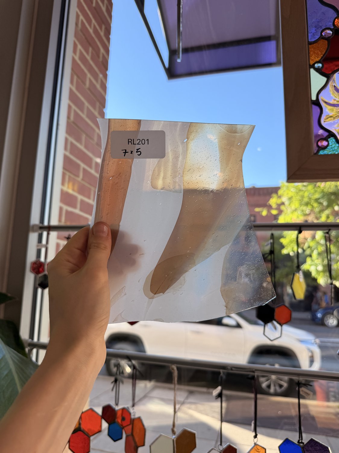 Tan White AC Fischer Vintage Mouth Blown Sheet Glass