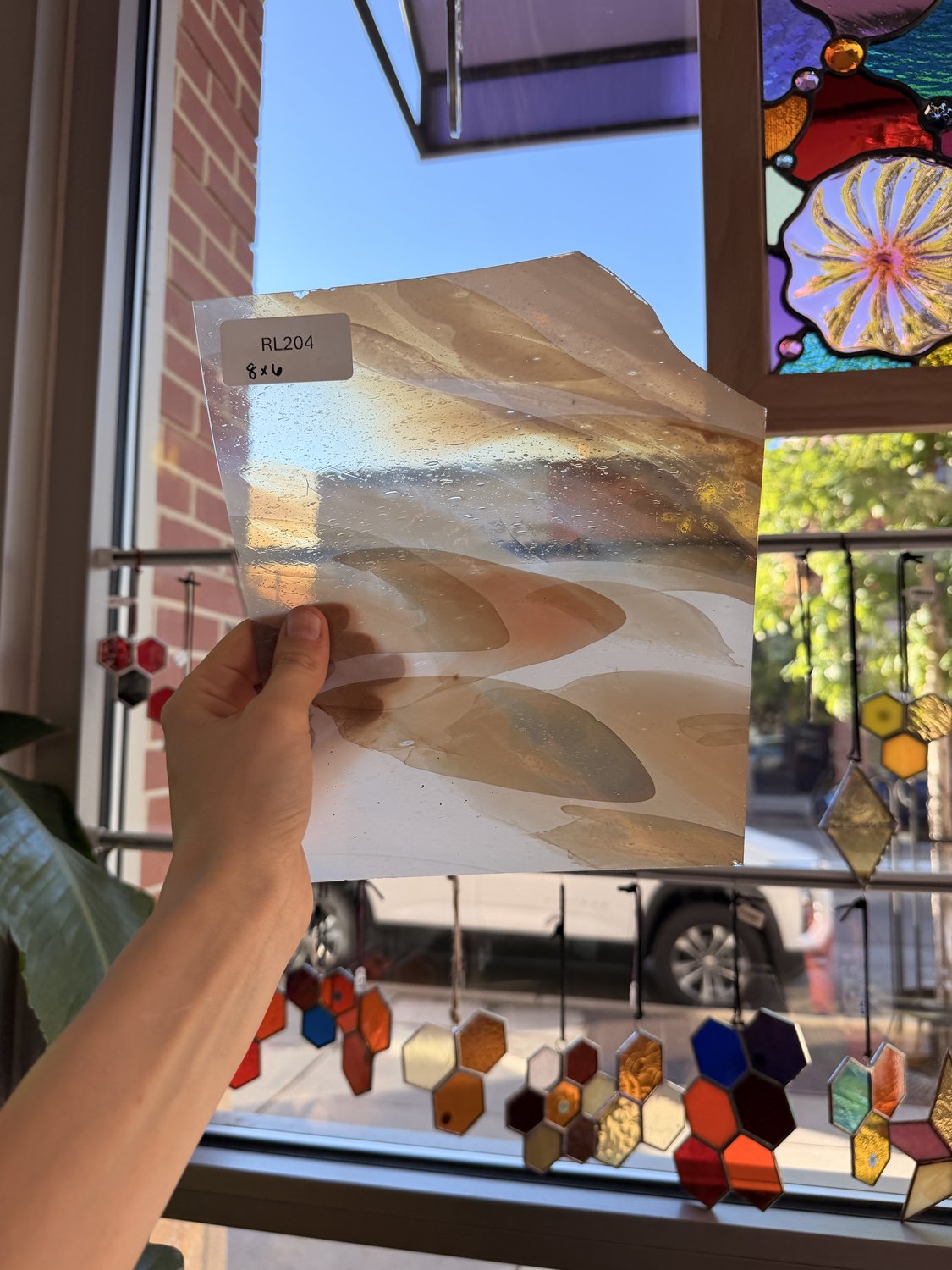 Tan White AC Fischer Vintage Mouth Blown Sheet Glass