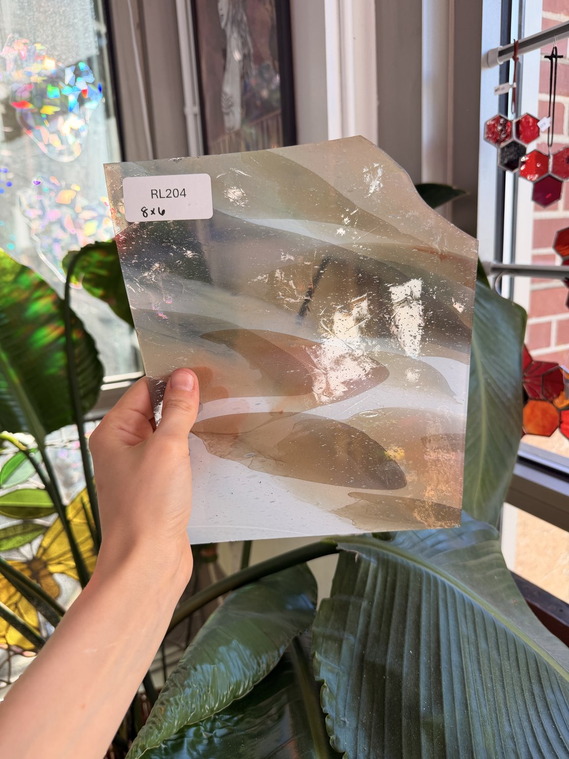 Tan White AC Fischer Vintage Mouth Blown Sheet Glass