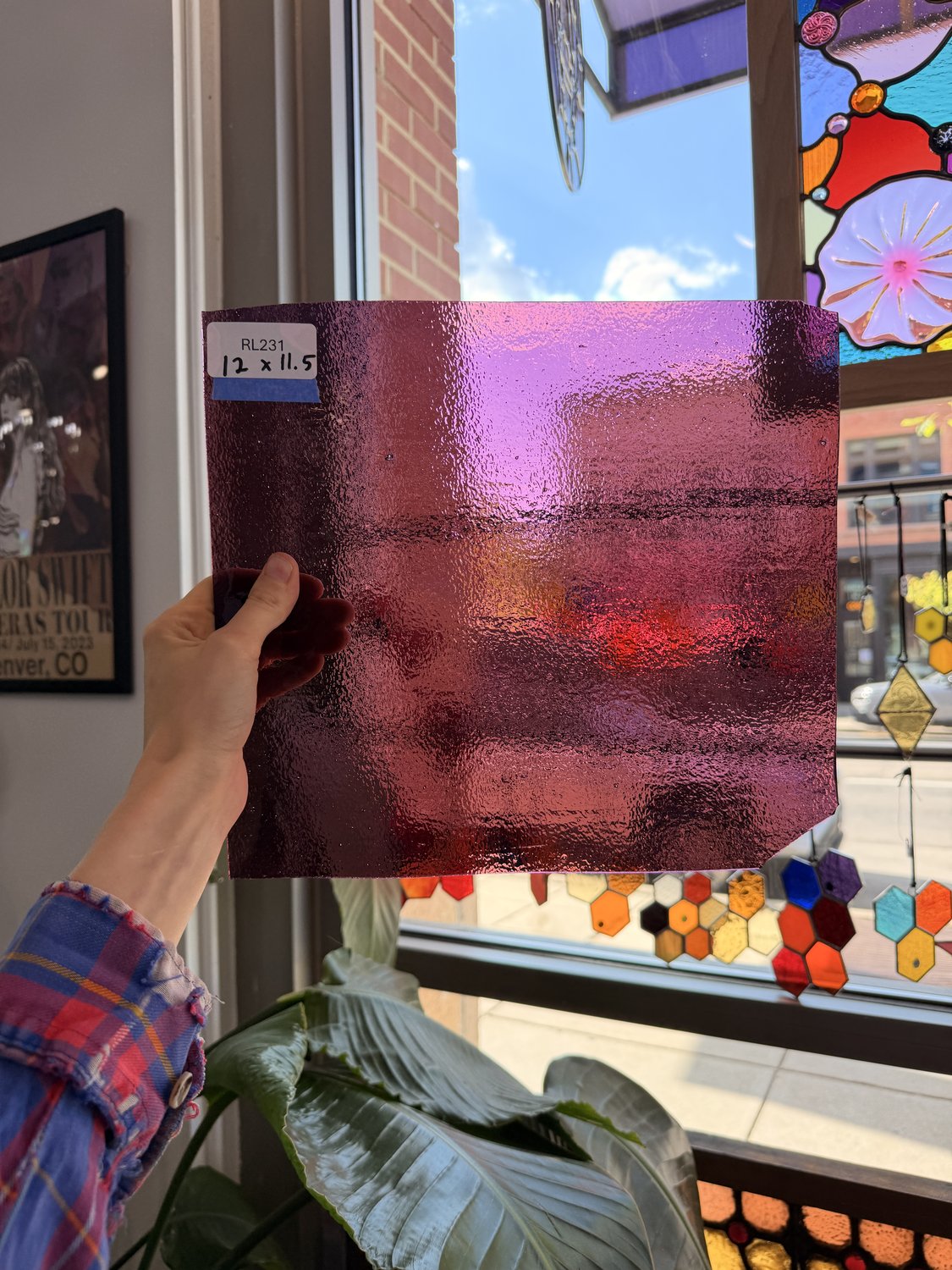 Dark Plum Pink Purple Transparent Textured Sheet Glass