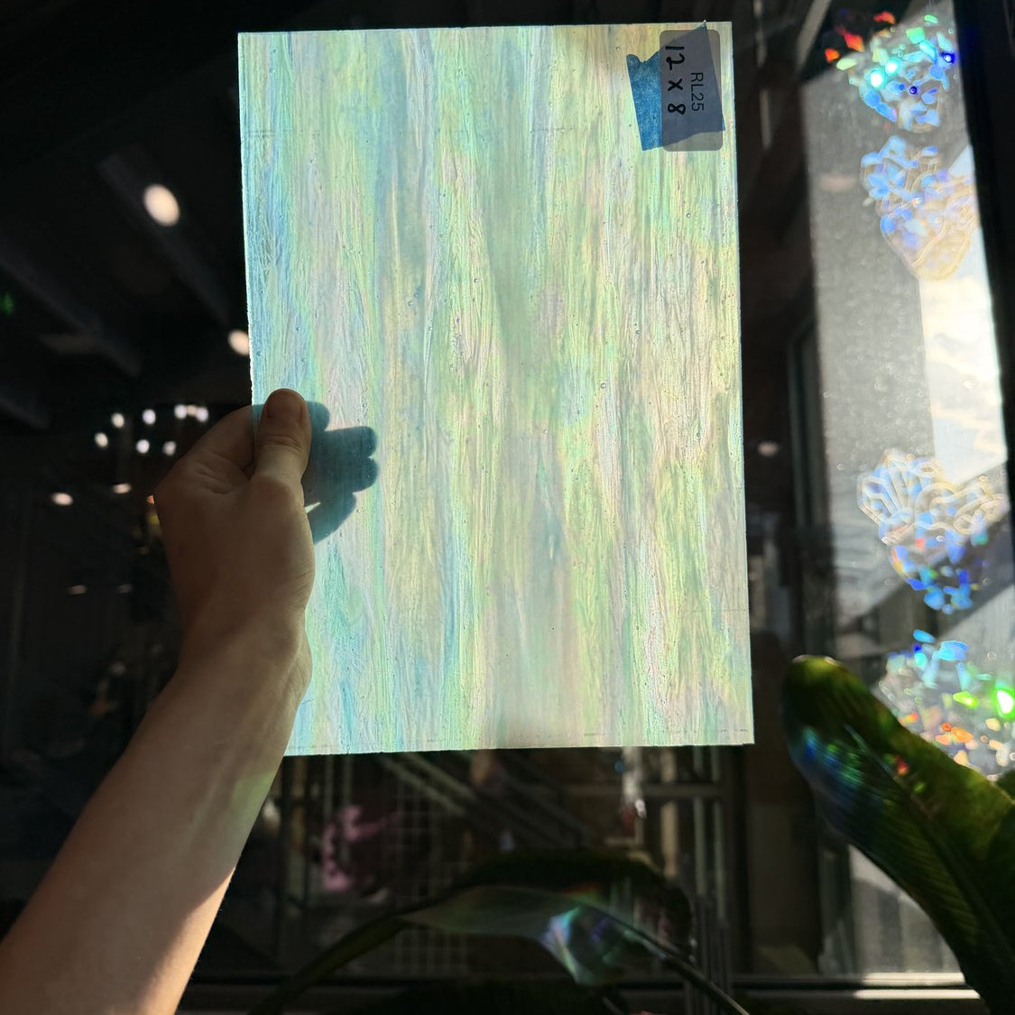 Light Blue Iridescent Wispy Wissmach Sheet Glass