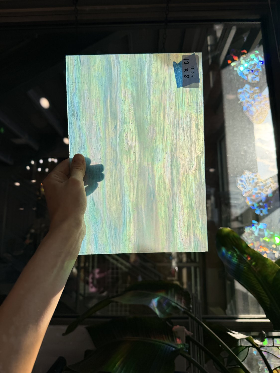 Light Blue Iridescent Wispy Wissmach Sheet Glass