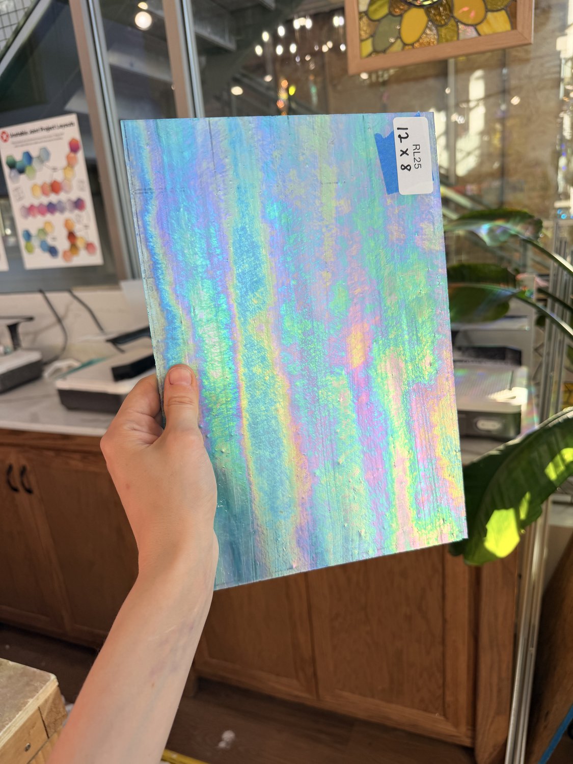 Light Blue Iridescent Wispy Wissmach Sheet Glass