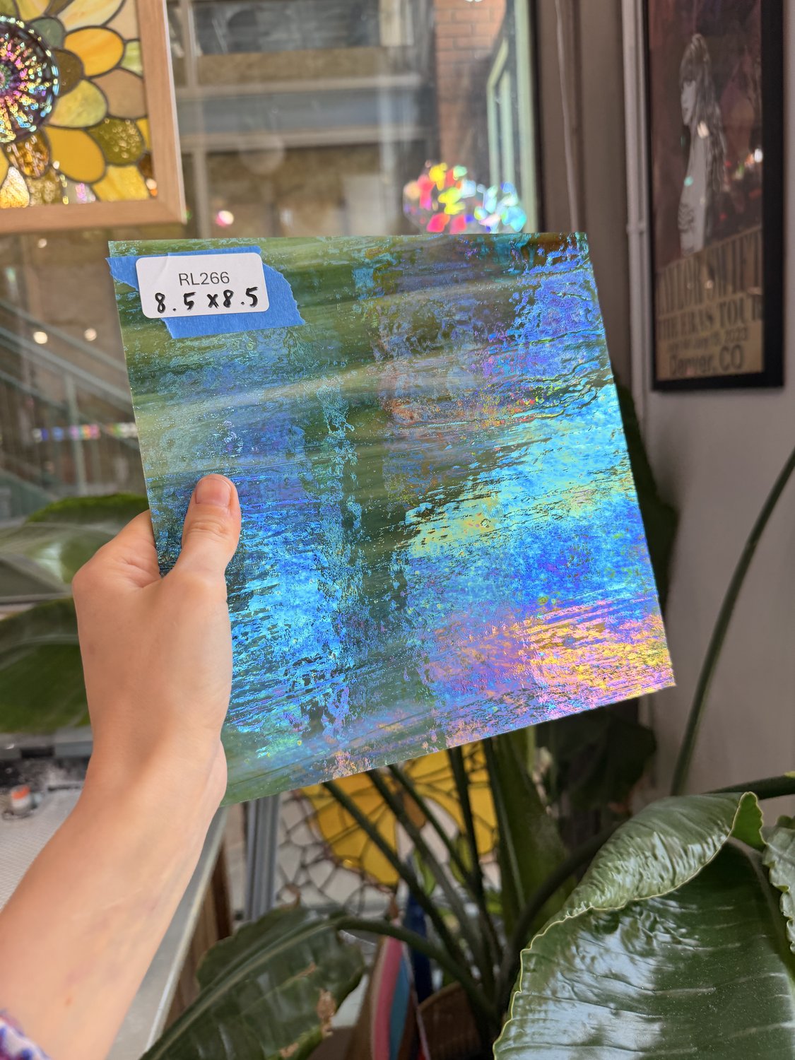 Dark Green Mixed Wispy Iridescent Wissmach Sheet Glass