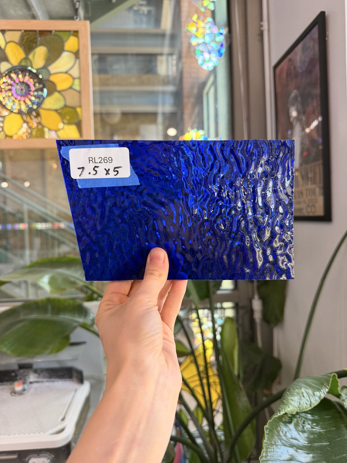 Cobalt Blue Ripple Wissmach Textured Transparent Sheet Glass
