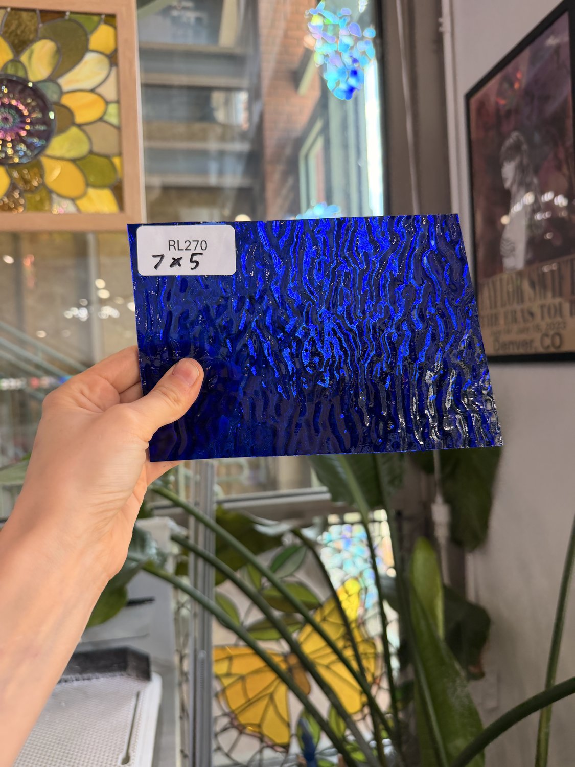 Cobalt Blue Ripple Wissmach Textured Transparent Sheet Glass