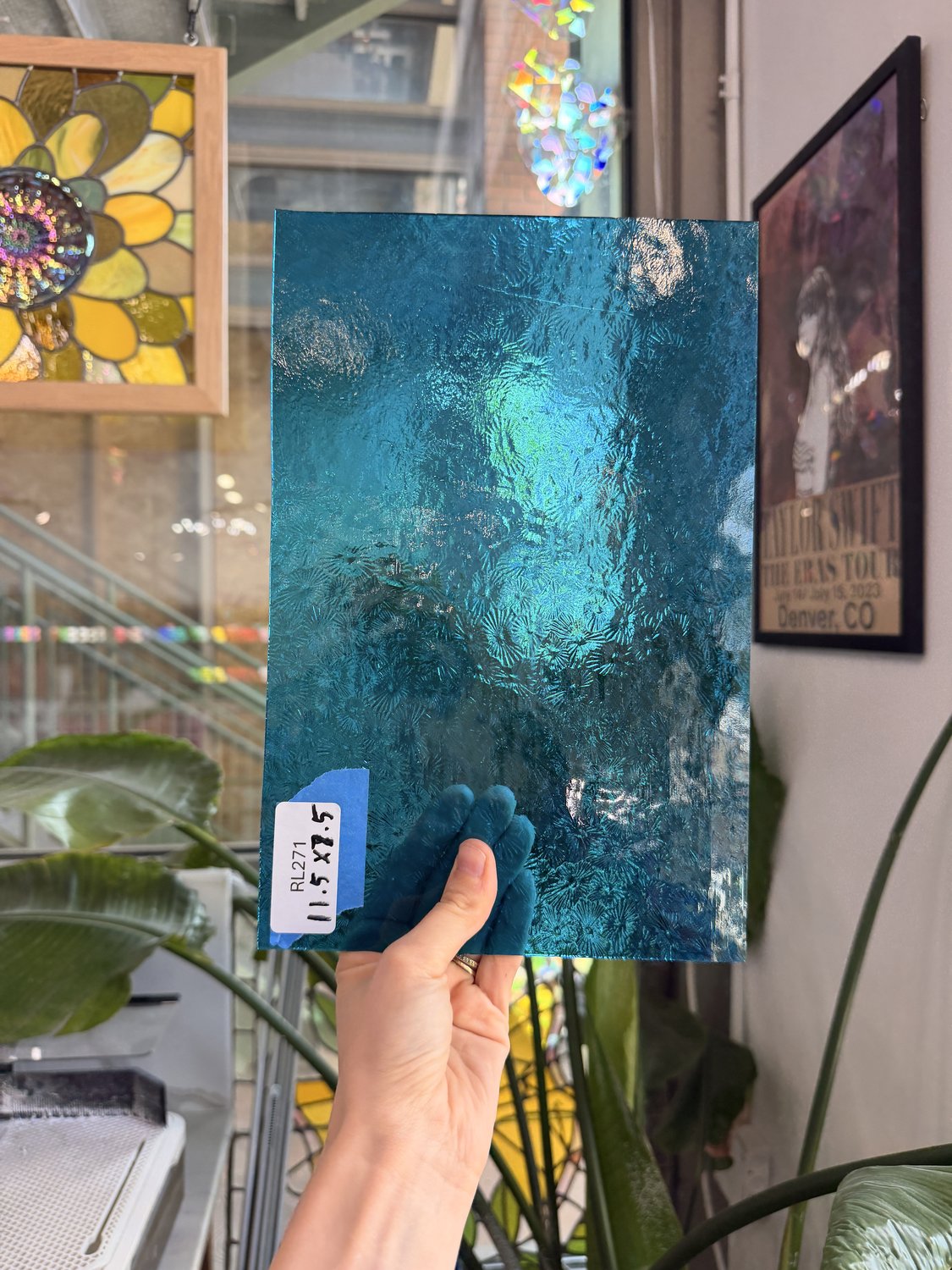 Caribbean Blue Transparent Textured Florentine Wissmach Sheet Glass