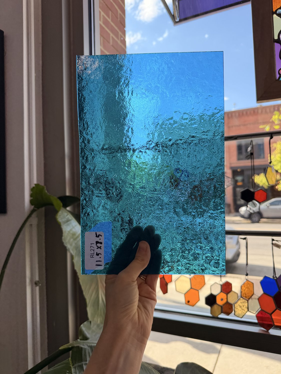 Caribbean Blue Transparent Textured Florentine Wissmach Sheet Glass