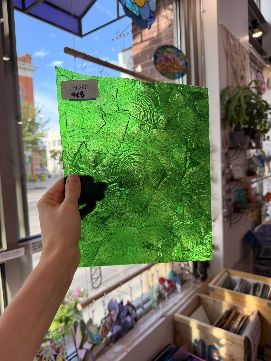 Medium Transparent Christmas Green Rondalite Kokomo Sheet Glass