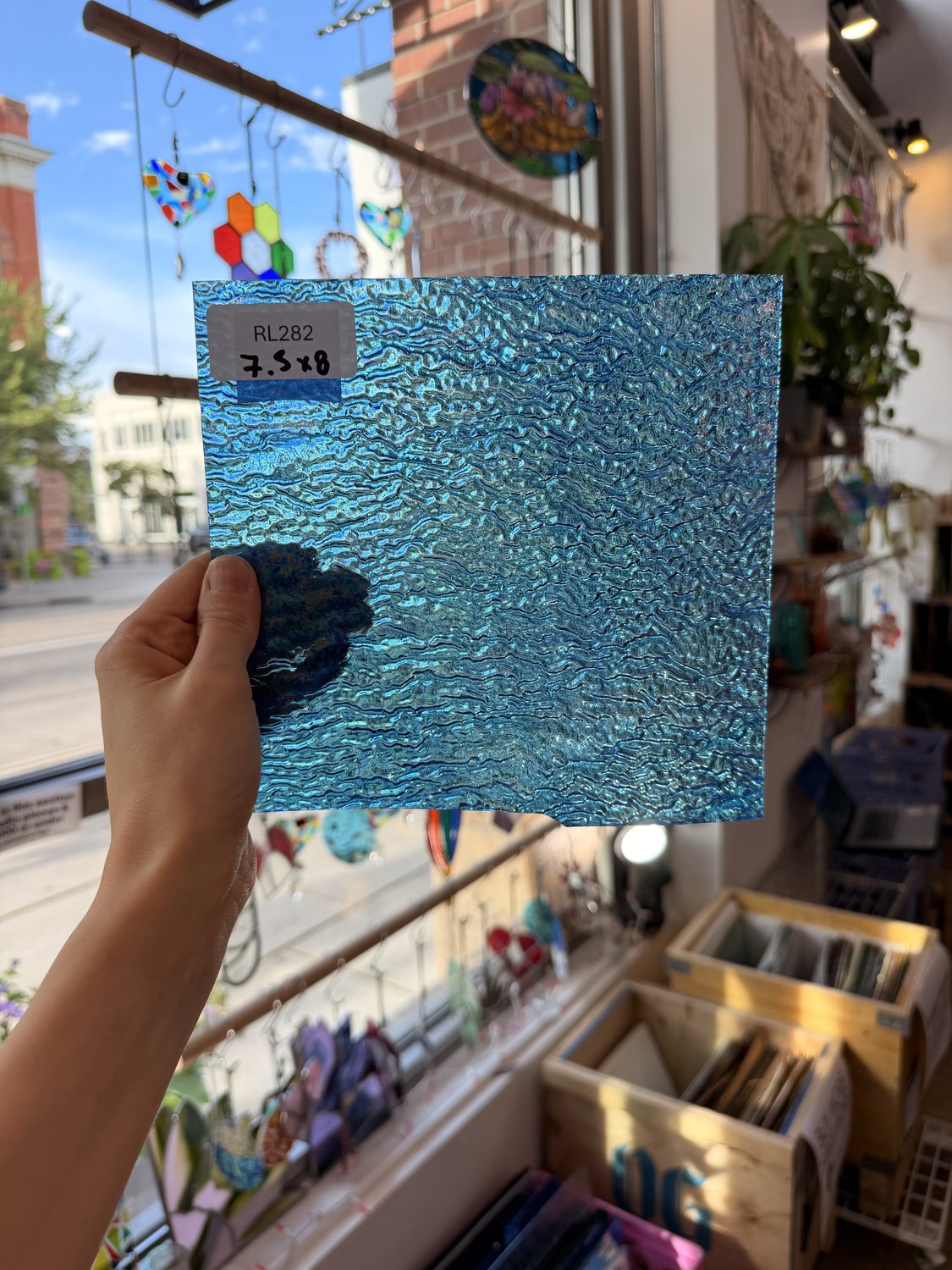 Iridescent Transparent Peacock Blue Tight Ripple Kokomo Sheet Glass