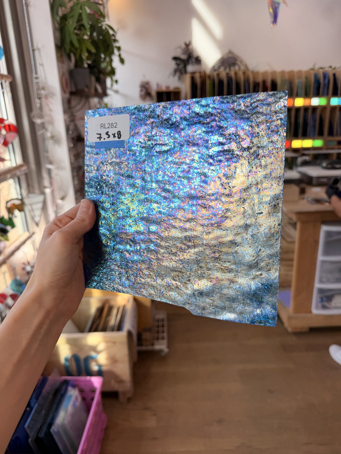 Iridescent Transparent Peacock Blue Tight Ripple Kokomo Sheet Glass