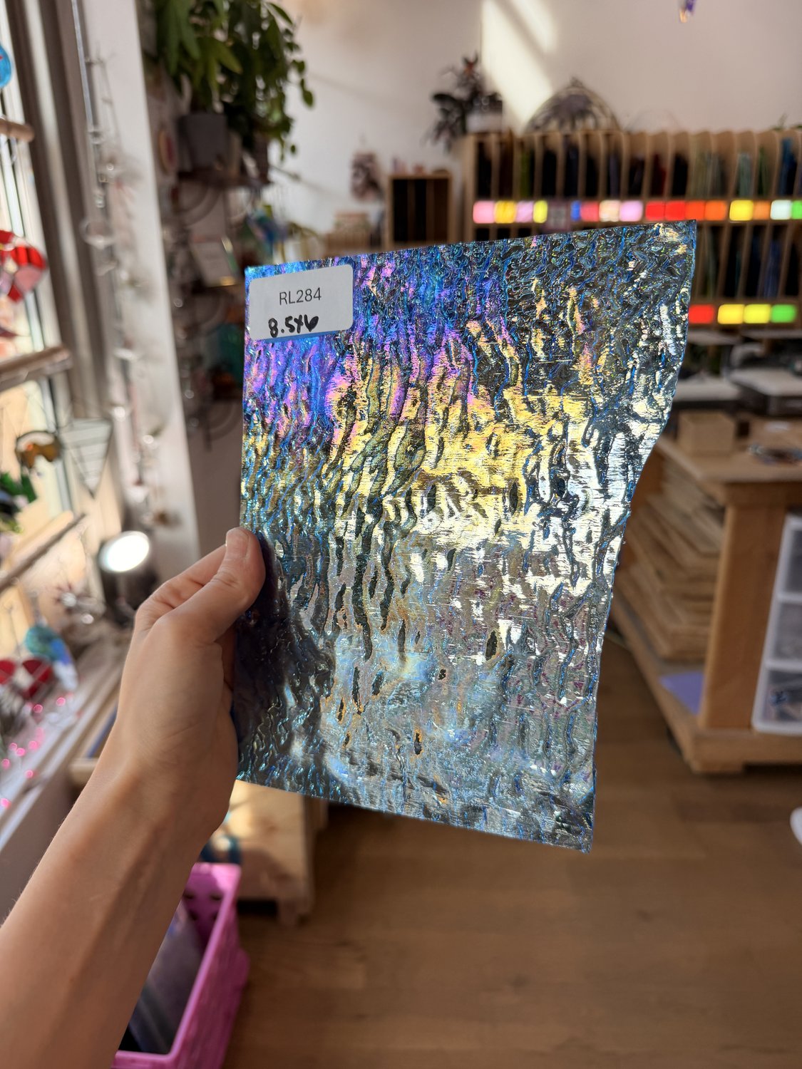 Iridescent Transparent Peacock Blue Tight Ripple Kokomo Sheet Glass