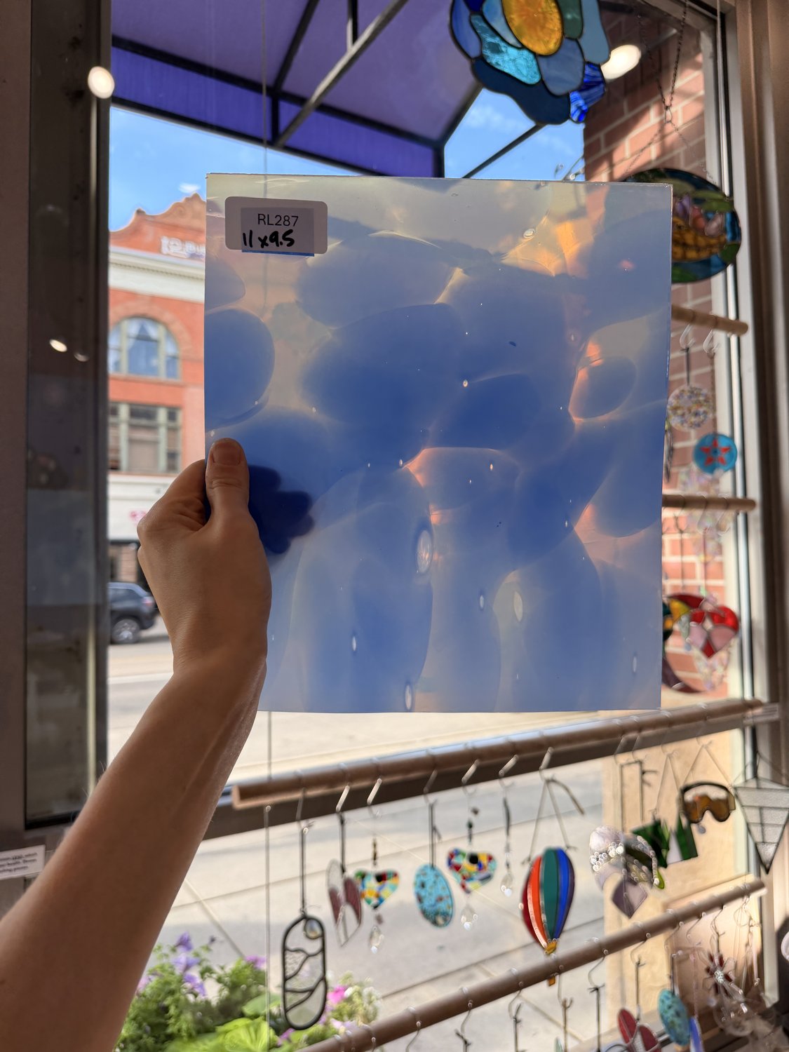 Mouthblown Flash on Clear St Just Blue White Cloud Mix