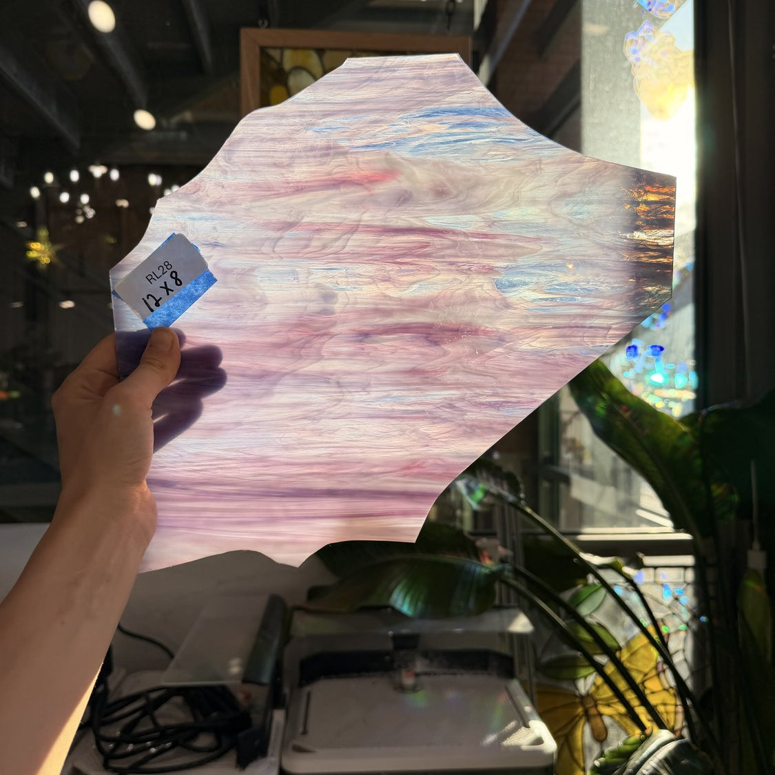 Rare Pink Purple Mixed Spectrum Pearl Opal Sheet Glass