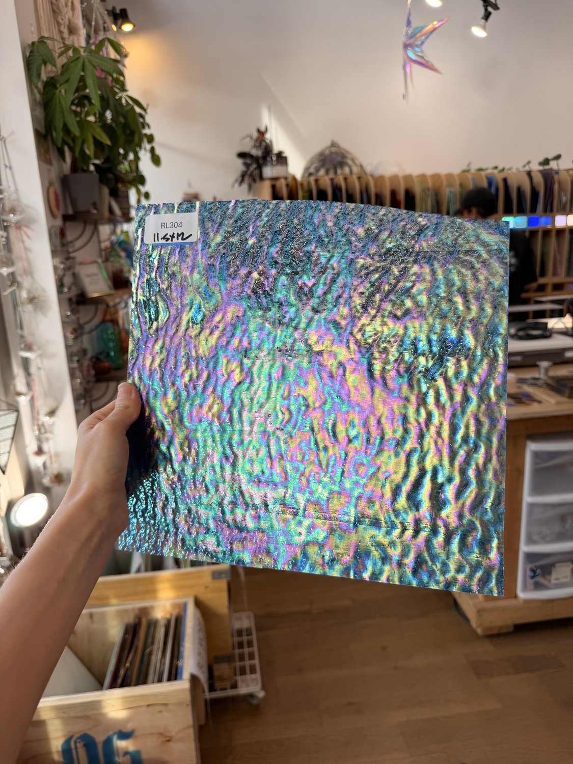 Iridescent Transparent Peacock Blue Tight Ripple Kokomo Sheet Glass